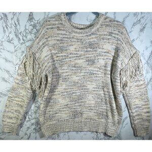 Calvin Klein Fringe Sleeve Knit Sweater M Multicolor